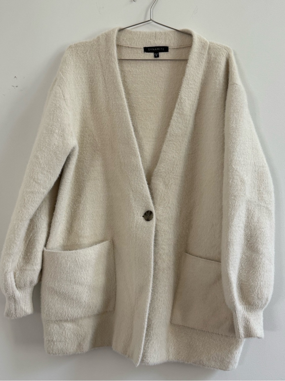 Dynamite Cream Oversized Fuzzy Button Cardigan